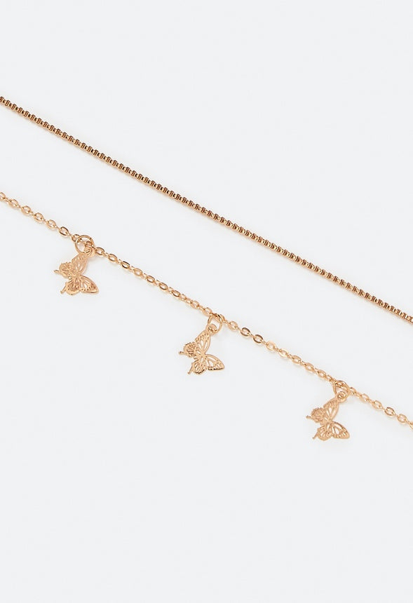 2-Rows Ela Belly Chain With Butterfly Charms Gold
