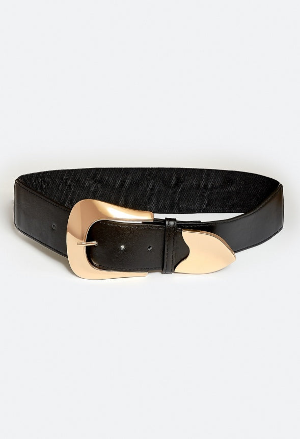 Ida Elastic Waist Belt With Statement Western Buckle Detail Black