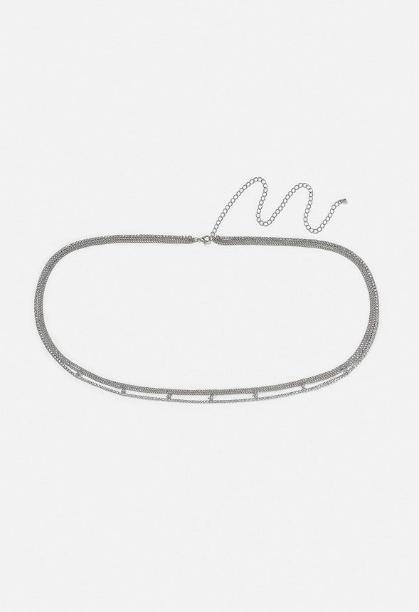 3-Rows Jana Fine Belly Chain With Glass Rhinestone Drops Silver