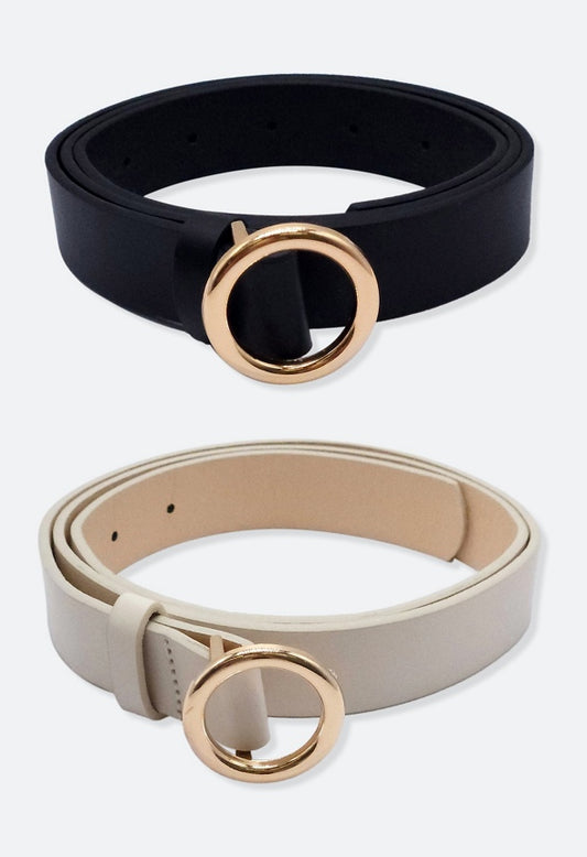 2-Pack Anais Belt With Metal Ring Buckle Nude/ Black