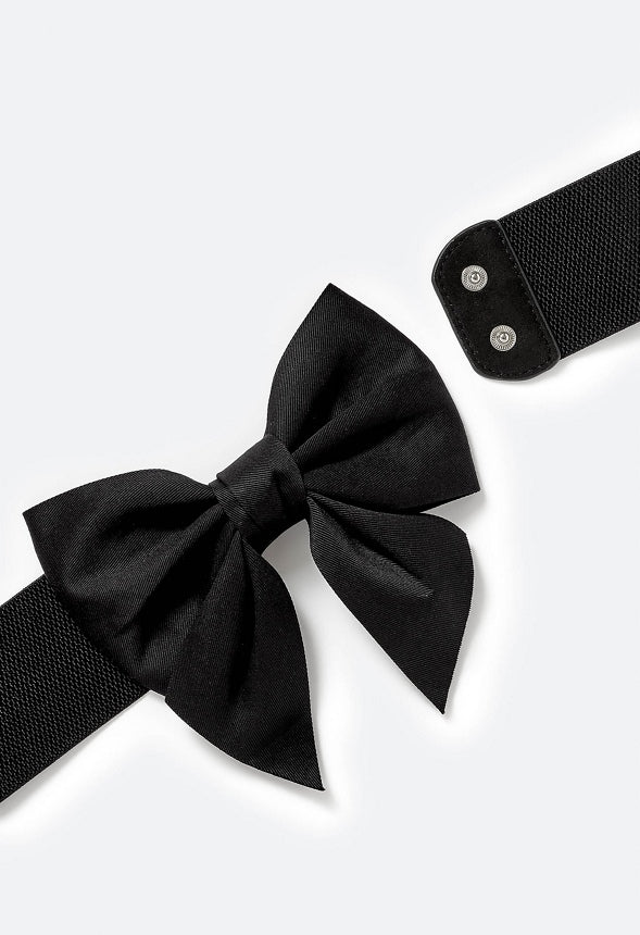 Fay Elastic Waist Belt With Statement Fabric Bow Black