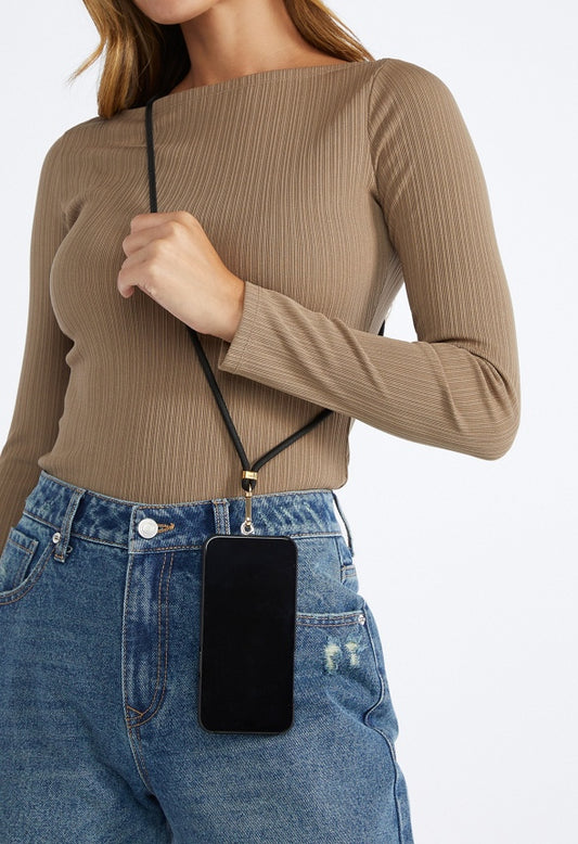 Dana Black Cross Body Phone Lanyard Black/ Gold