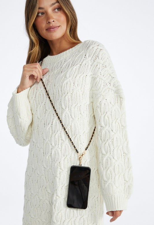 Daya Woven Chain Cross Body Phone Lanyard Black/ Gold