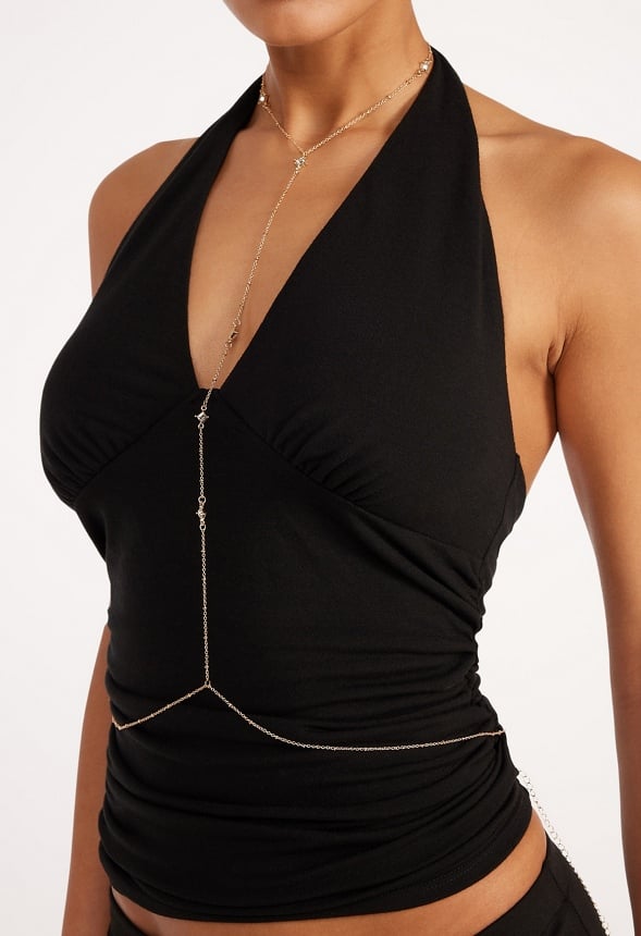 Iris Fine Body Chain With Crystal Stones Crystal/ Gold