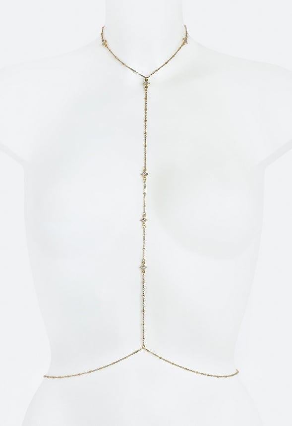 Iris Fine Body Chain With Crystal Stones Crystal/ Gold