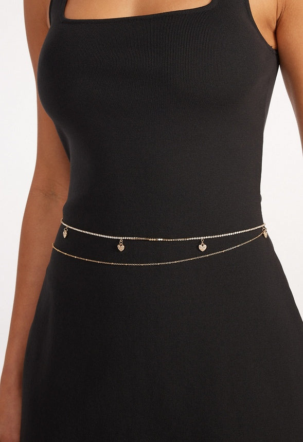 2-Rows Ivy Cupchain Belly Chain With Heart Drops Crystal/ Gold