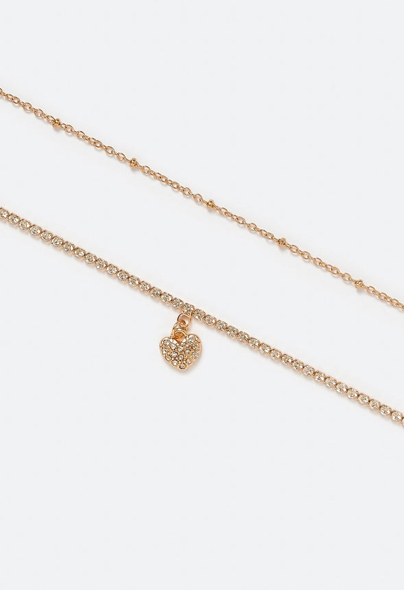 2-Rows Ivy Cupchain Belly Chain With Heart Drops Crystal/ Gold