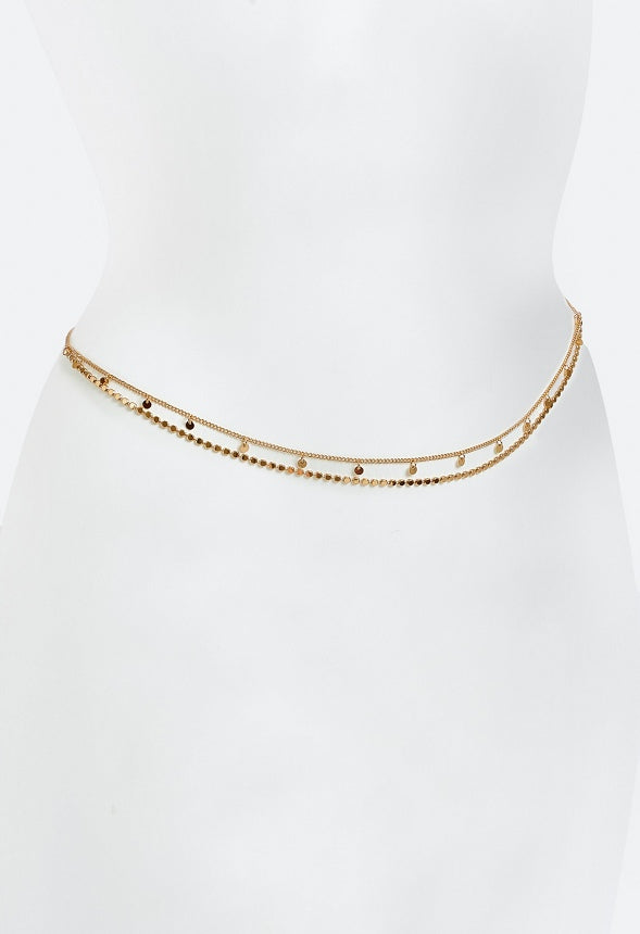 2-Rows Jane Fine Chains Belly Chain With Crystals Gold/ Gold
