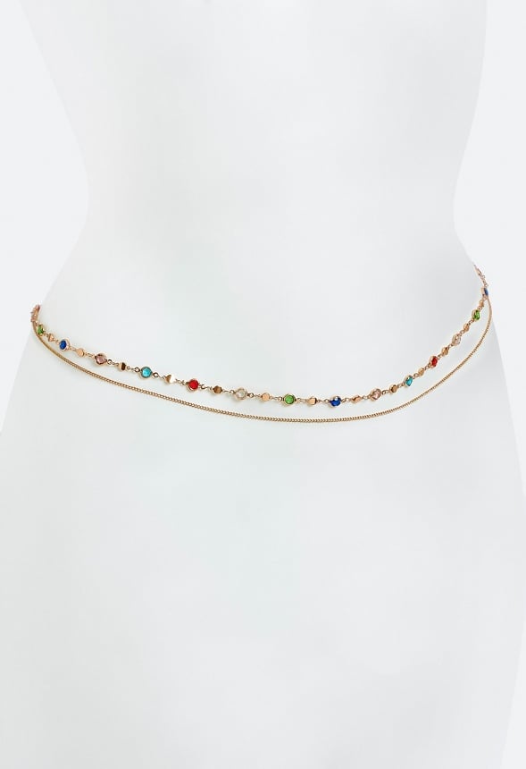 Jen Multi Colors Halo Glass Beads Belly Chain Multi/ Gold