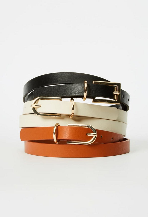 Multi-Pack Thin Belt Trio Black/ Cognac/ Birch White