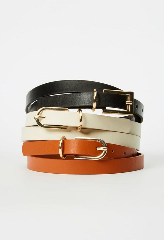 Multi-Pack Thin Belt Trio Black/ Cognac/ Birch White