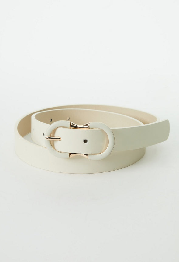 ENAMEL BUCKLE BELT Birch White