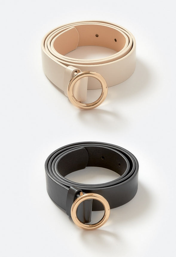 Anika 2-Pack Belt With Metal Ring Buckle Nude/ Black