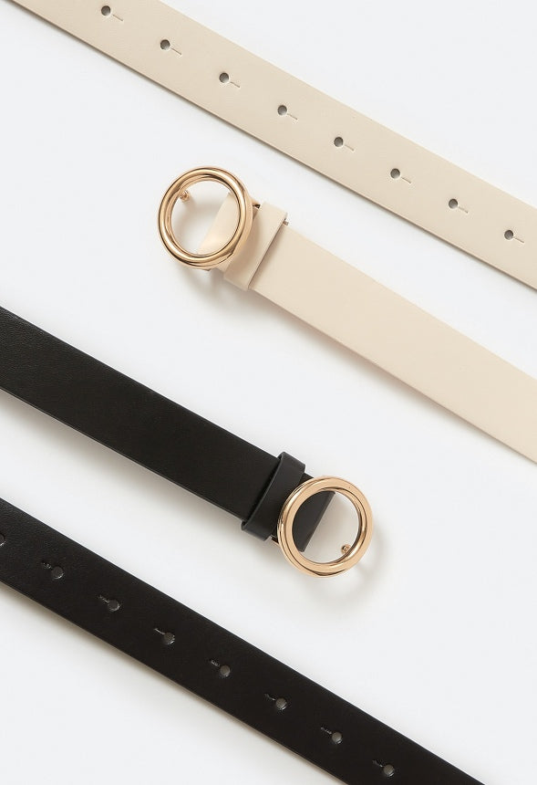 Anika 2-Pack Belt With Metal Ring Buckle Nude/ Black