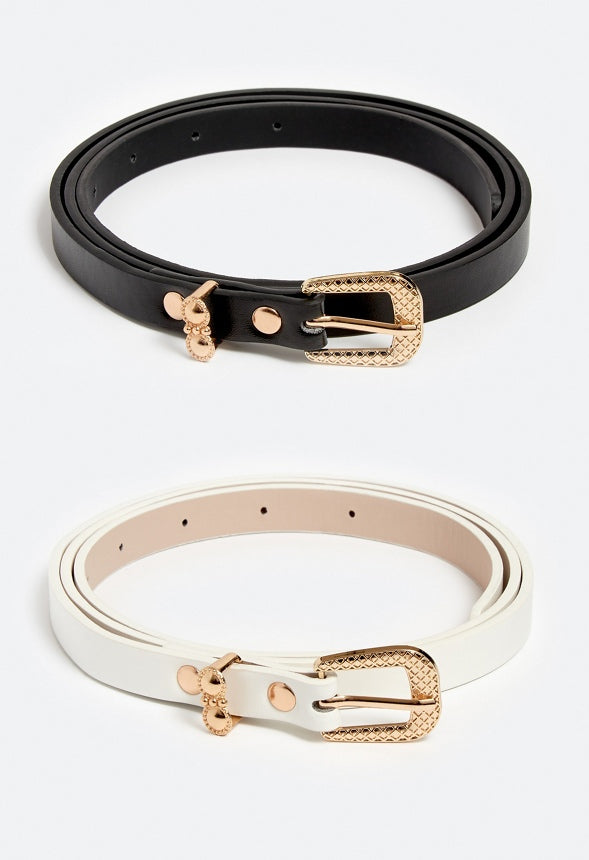 Anika 2-Pack Belt With Textured Rectangular Buckle White/ Black