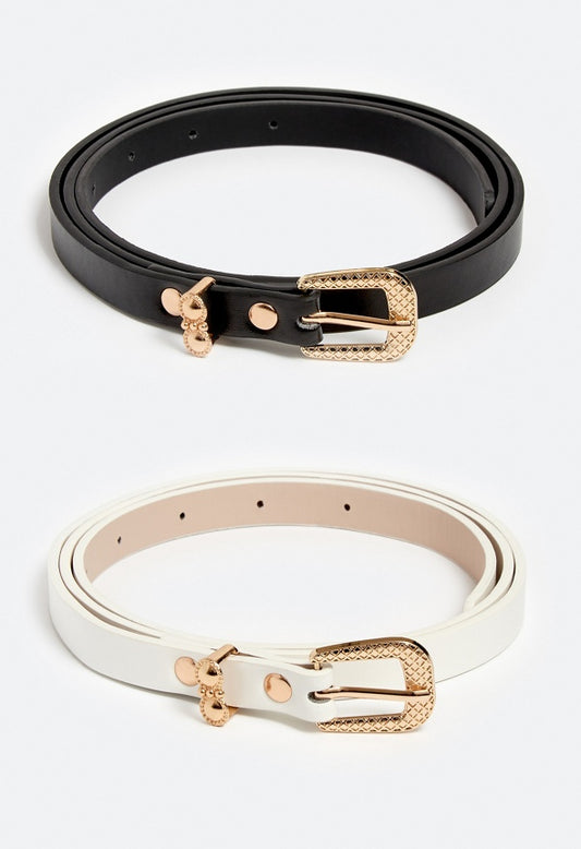 Anika 2-Pack Belt With Textured Rectangular Buckle White/ Black