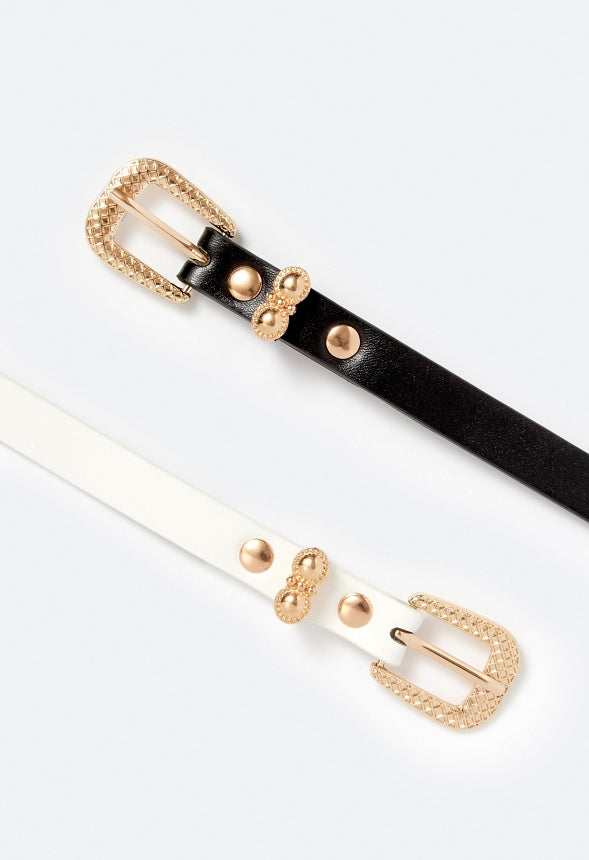 Anika 2-Pack Belt With Textured Rectangular Buckle White/ Black