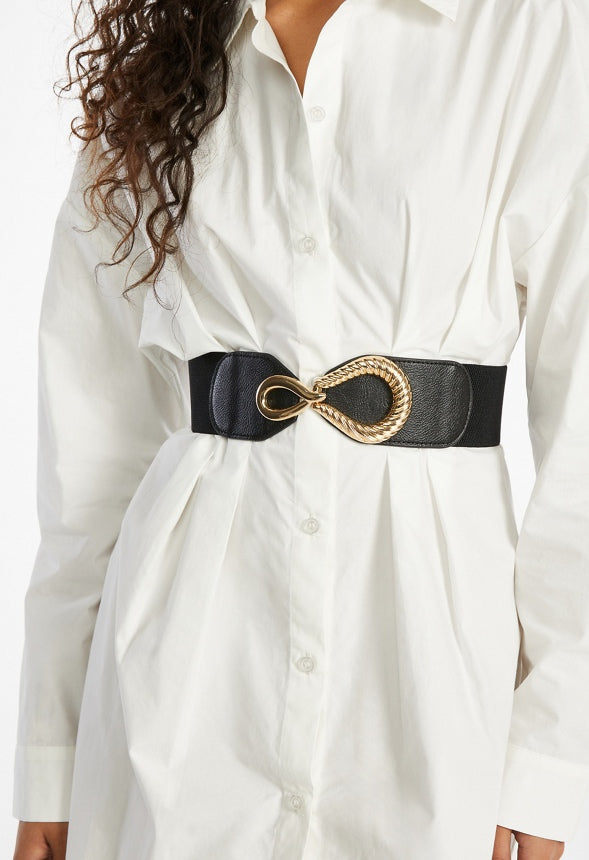 Lara Elasticated Waist Belt With Smooth Rope Effect Link Fastening Black