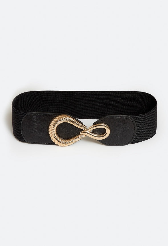 Lara Elasticated Waist Belt With Smooth Rope Effect Link Fastening Black