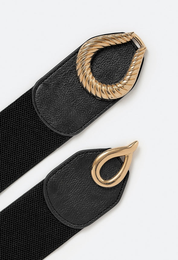 Lara Elasticated Waist Belt With Smooth Rope Effect Link Fastening Black