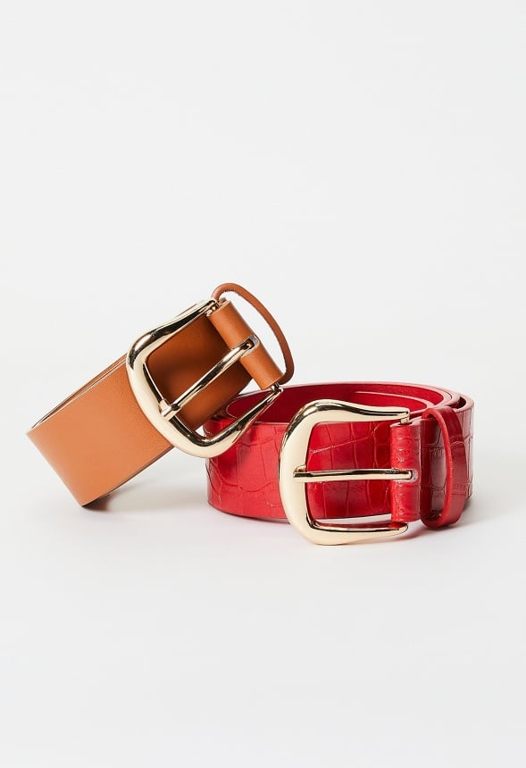 2 Pack Modern Belt Red/Coffee Croc
