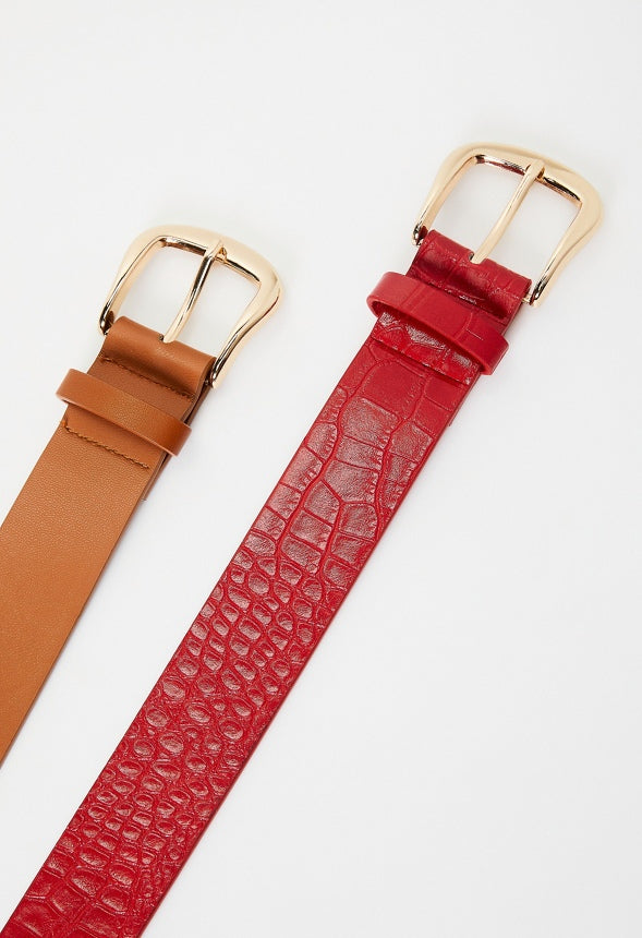 2 Pack Modern Belt Red/Coffee Croc