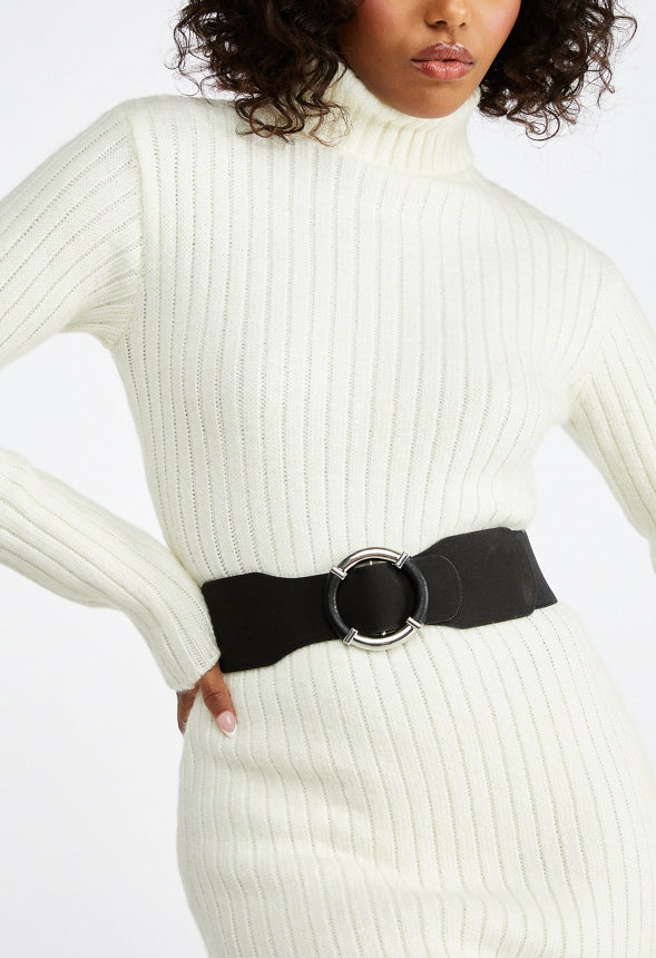 Liu Elastic Waist Belt With Metal Ring Detail Black/ Silver