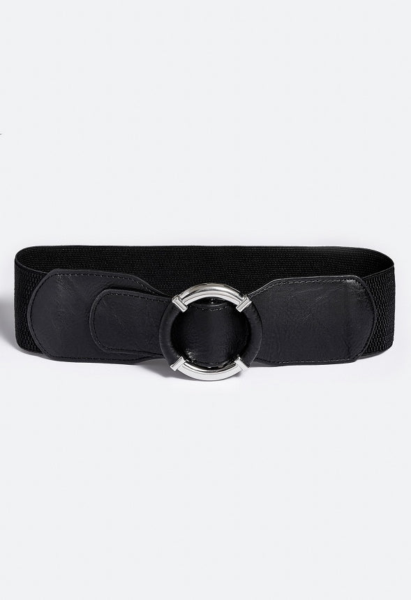 Liu Elastic Waist Belt With Metal Ring Detail Black/ Silver