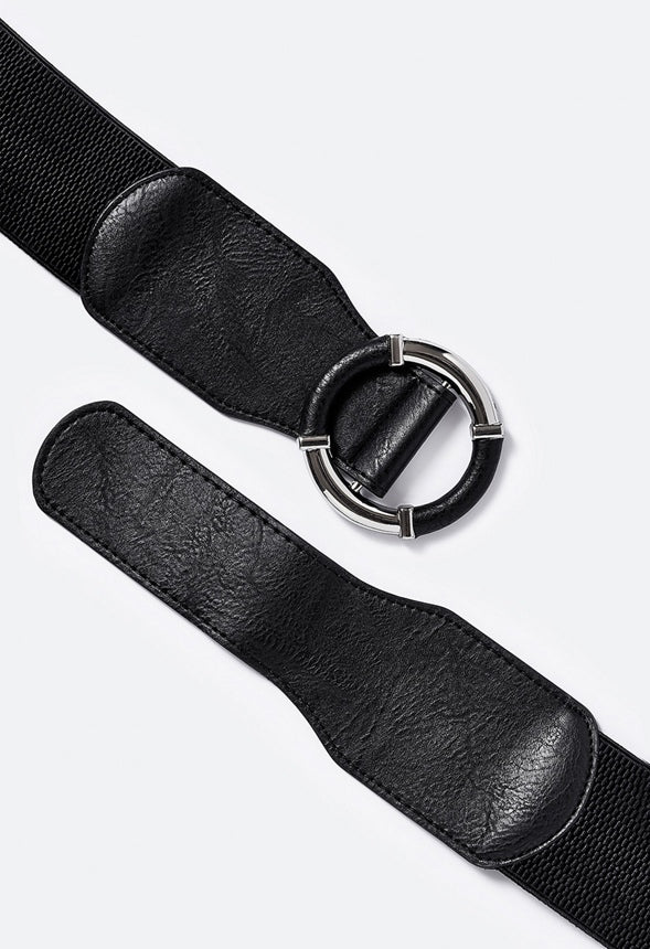 Liu Elastic Waist Belt With Metal Ring Detail Black/ Silver