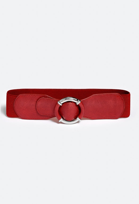 Liu Elastic Waist Belt With Metal Ring Detail Red/ Silver