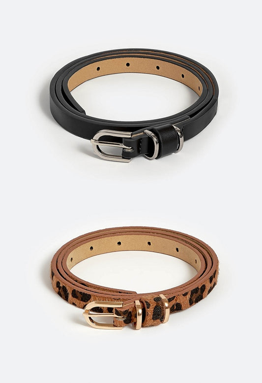2-Pack Nell Animal Print And Black Belts Brown/ Black