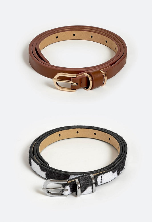 2-Pack Niki Cow Print And Brown Belts White/ Brown