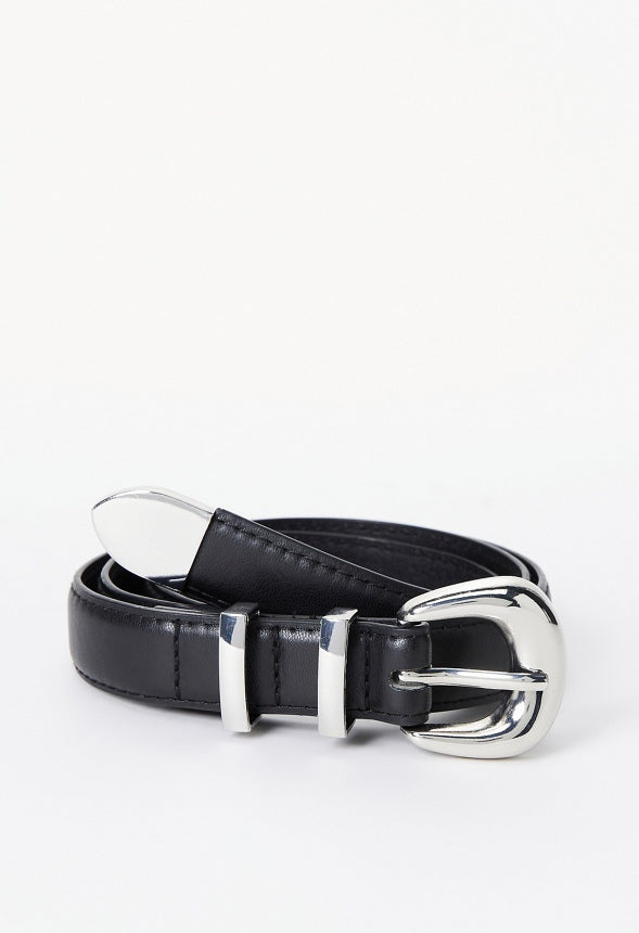Belt With Metal Buckle And Tip Black