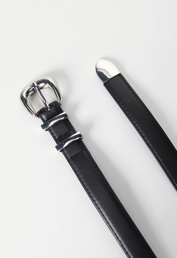Belt With Metal Buckle And Tip Black