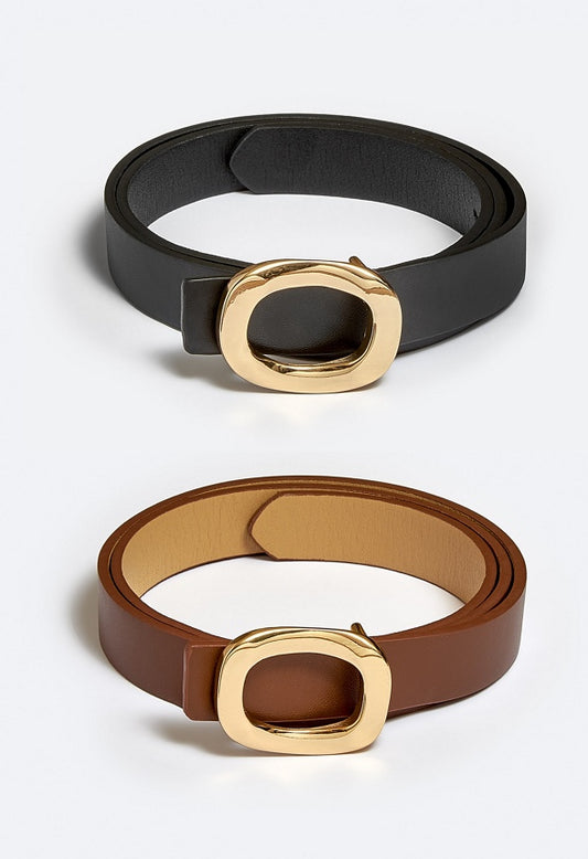 2-Pack Cara Organic Shape Buckle Belts Brown/ Black