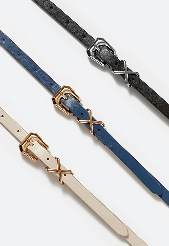 3-Pack Erin Metal Criss Cross Detail Jean Belts Multi/ Gold