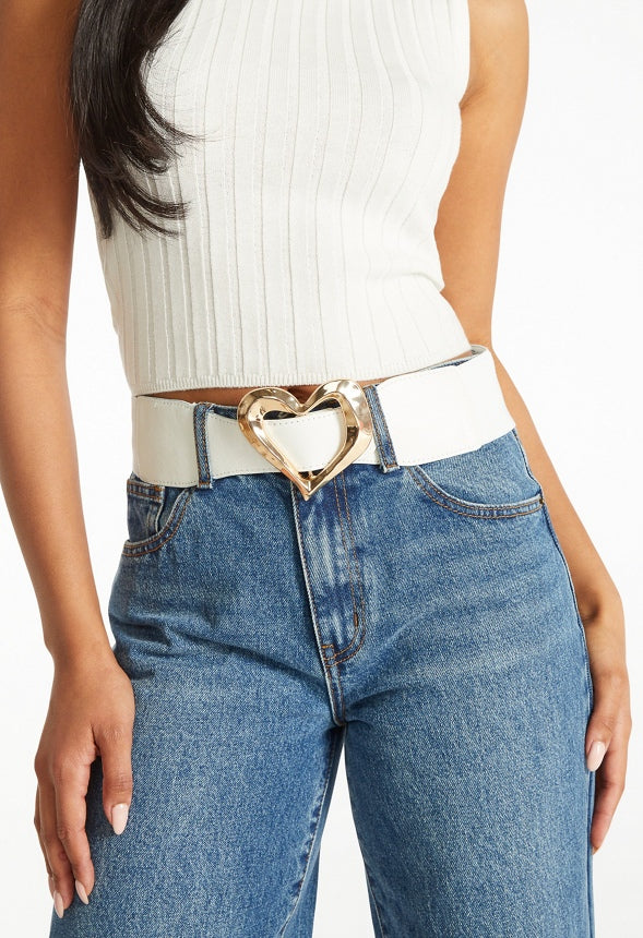 Edna Organic Heart Buckle Jeans Belt White/ Gold