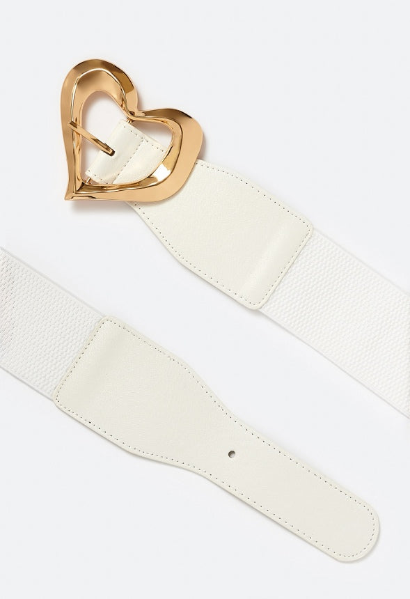 Edna Organic Heart Buckle Jeans Belt White/ Gold