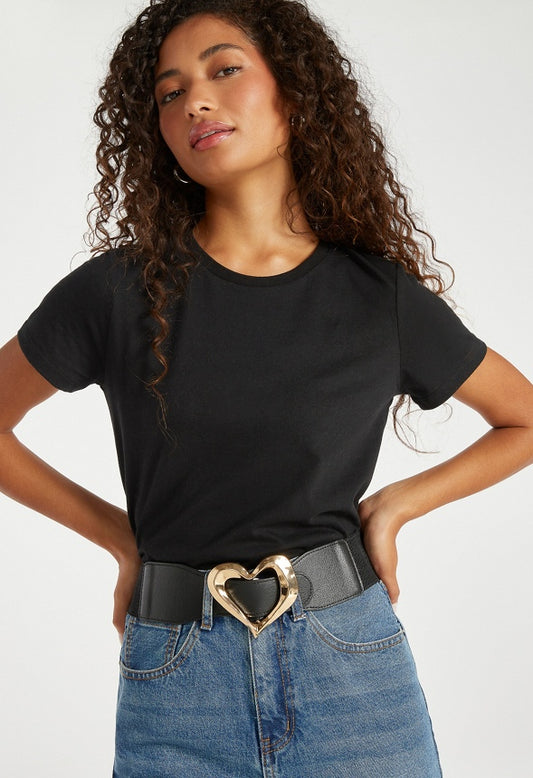 Edna Organic Heart Buckle Jeans Belt Black/ Gold
