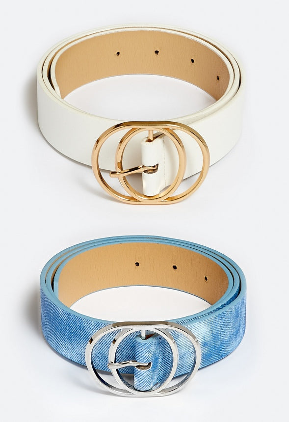 Esther Double Fine Ring Buckle Jeans Belt Blue/ Silver/ White/ Gold