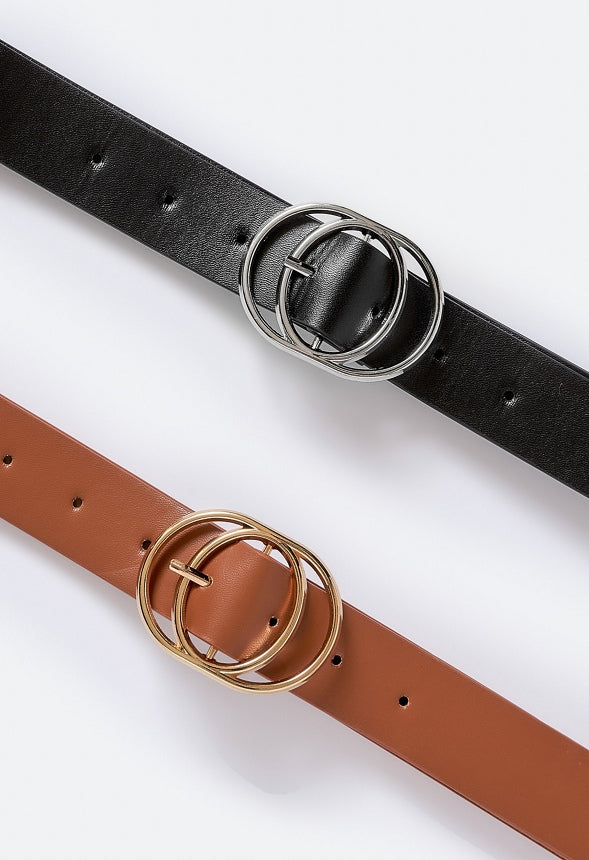 Esther Double Fine Ring Buckle Jeans Belt Tan/ Black