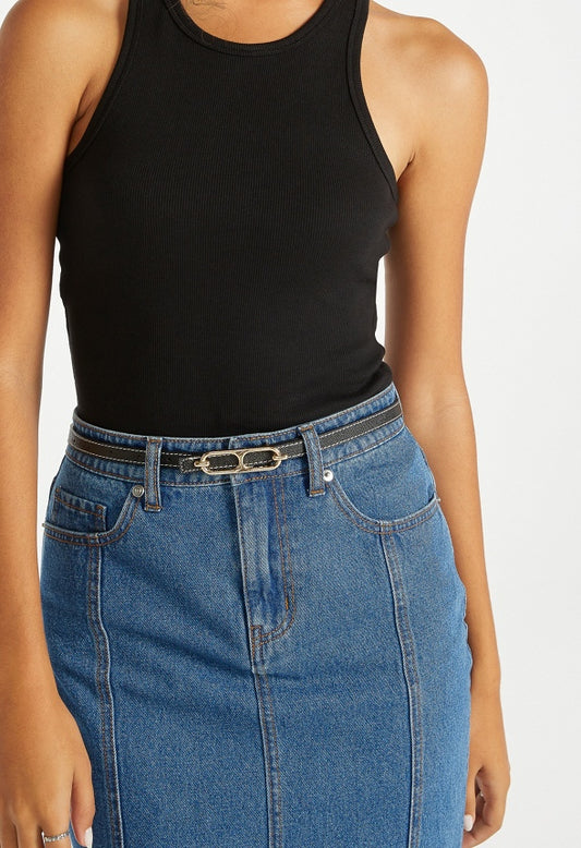 Iara Reversible Double Buckle Jeans Belt Brown/ Black