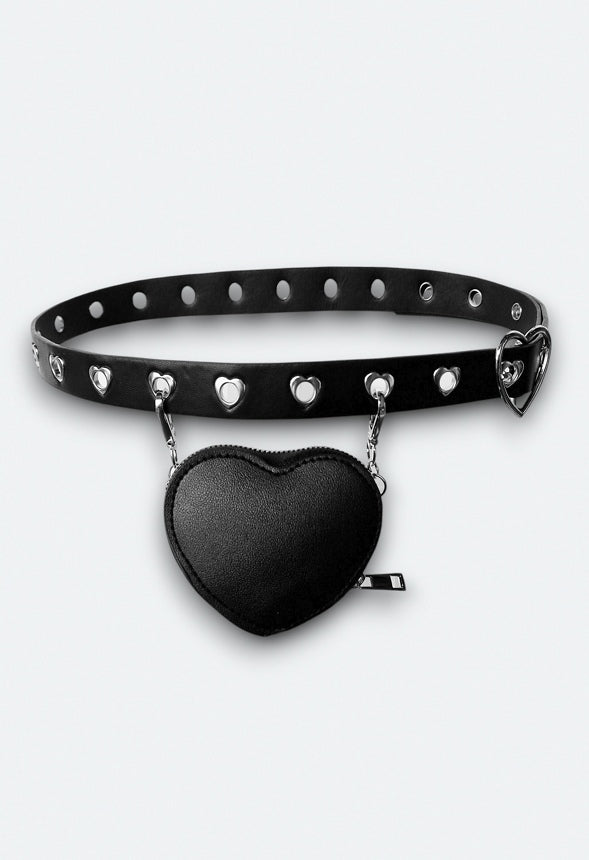 Alena Heart Buckle Purse Belt Black/ Silver