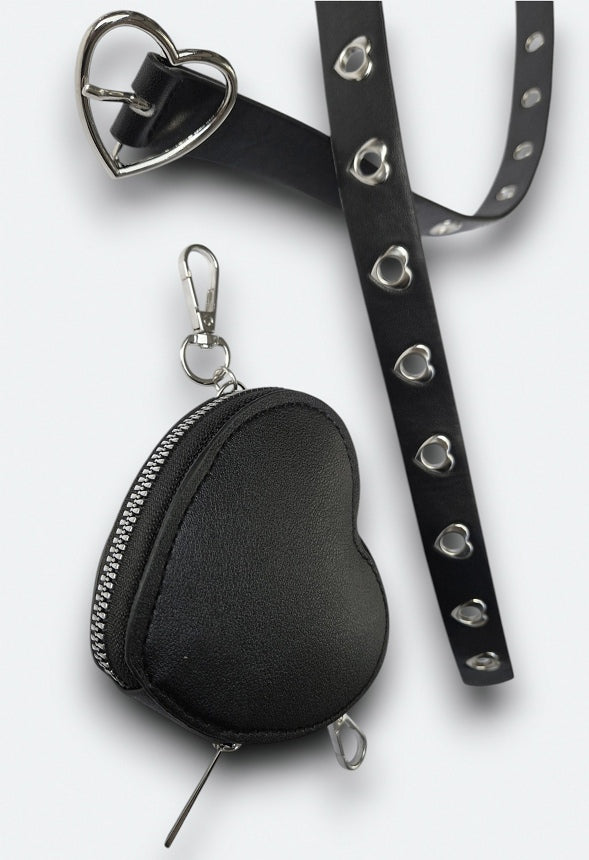 Alena Heart Buckle Purse Belt Black/ Silver