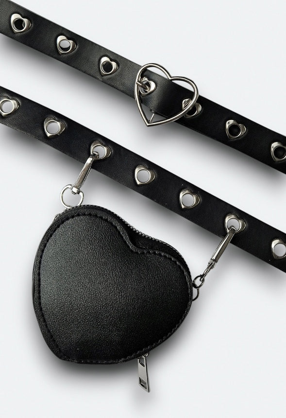 Alena Heart Buckle Purse Belt Black/ Silver