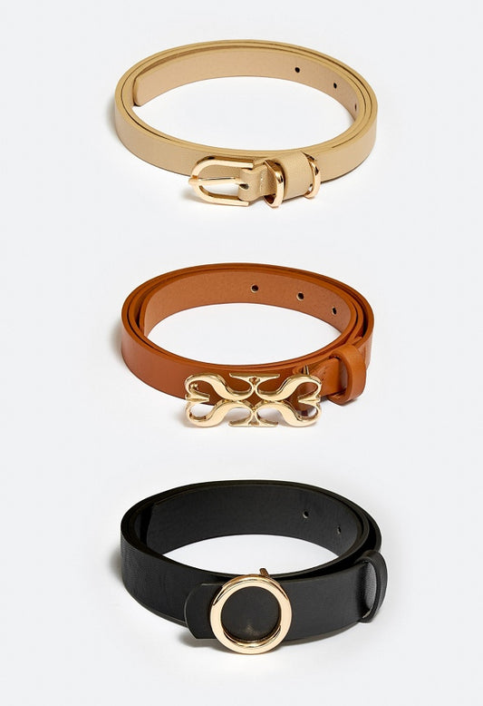 3-Pack Amy Mix Buckles Jeans Belts Tan/ Gold/ Black Mix