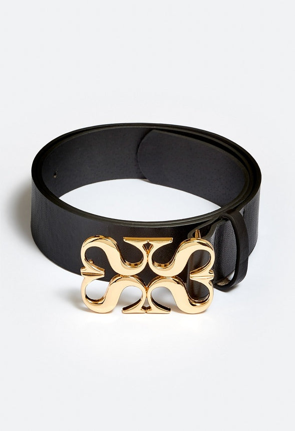 Ann Geometric Buckle Jeans Belt Black/ Gold