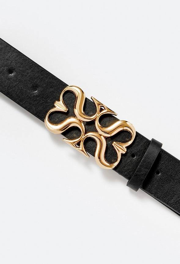 Ann Geometric Buckle Jeans Belt Black/ Gold
