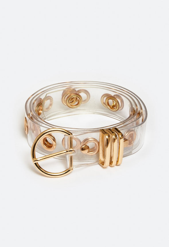 Ari Transparent Jeans Belt With Eyelets White/ Gold