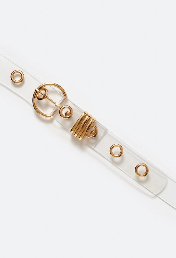 Ari Transparent Jeans Belt With Eyelets White/ Gold